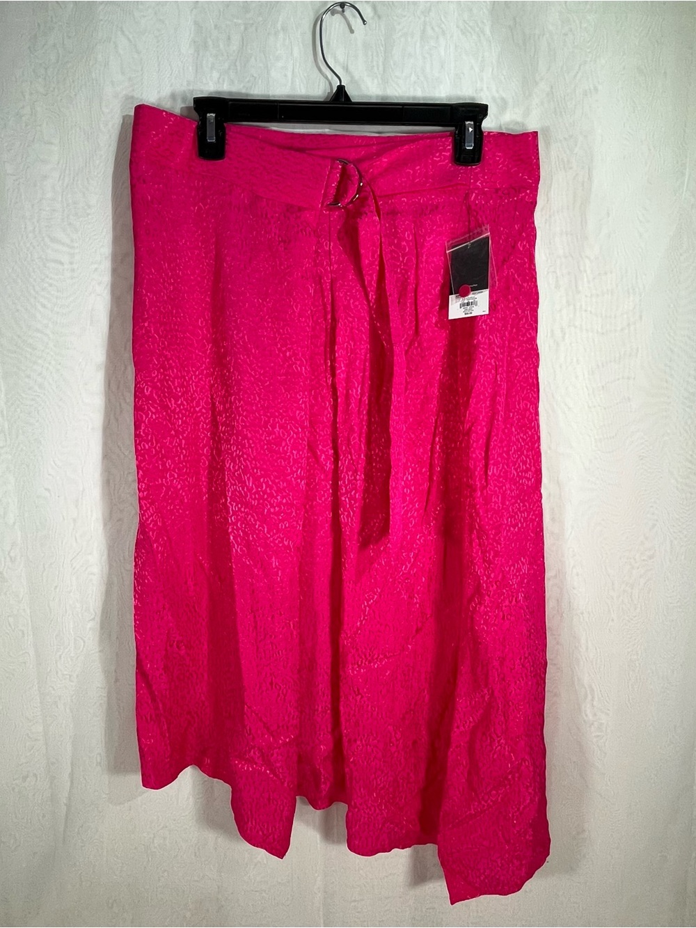 NWT Nine West Pink Satin Wrap Midi Skirt Cheetah Jacquard Asymmetrical Large